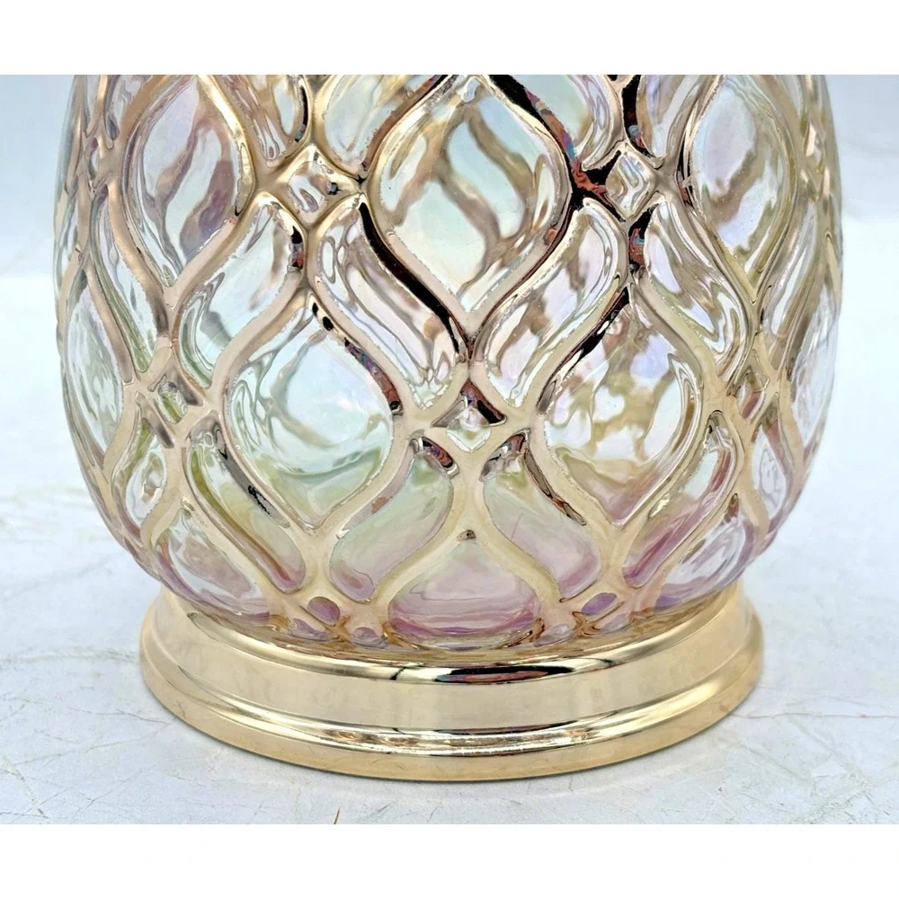 Bath & Body Works Glass Pineapple 3-Wick‎ Candle Holder Pedestal Gold Iridescent